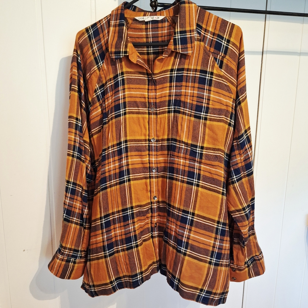 Vanilla Star Orange Brown Plaid Size 2XL Very Good Condition Perfect For Fall - Picture 1 of 3
